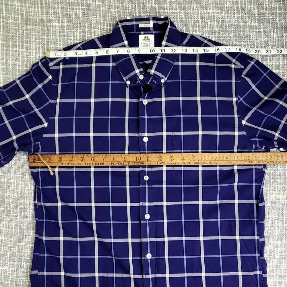 Thomas Mason For J. Crew Blue Plaid Casual Dress Shirt Slim Fit Men's L